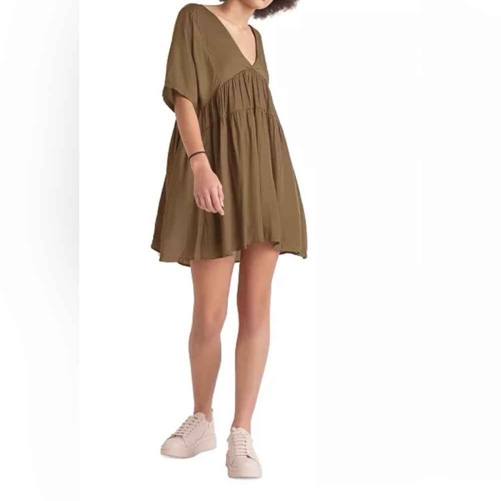 Black Tape_Short Sleeve Empire Waist Satin Dress Women's Sz XS Brown Boho